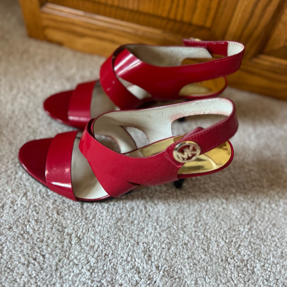 Michael Kors Red Heels with Geometric Straps